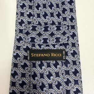 Stefano Ricci NEW Men's Tie Geometric Navy Blue Silver Satin Silk 4" (W) 60" (L)